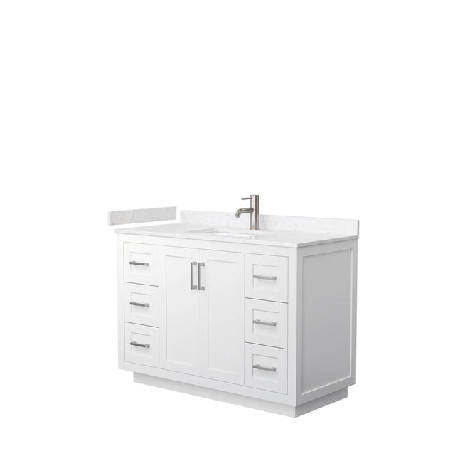 Wyndham Collection - Miranda 48 Inch Single Bathroom Vanity in White, Carrara Cultured Marble Countertop, Undermount Square Sink, Brushed Nickel Trim