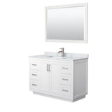 Wyndham Collection - Miranda 48 Inch Single Bathroom Vanity in White, White Carrara Marble Countertop, Undermount Square Sink, Brushed Nickel Trim, 46 Inch Mirror