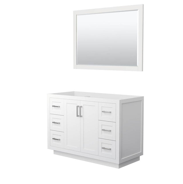 Wyndham Collection - Miranda 48 Inch Single Bathroom Vanity in White, No Countertop, No Sink, Brushed Nickel Trim, 46 Inch Mirror