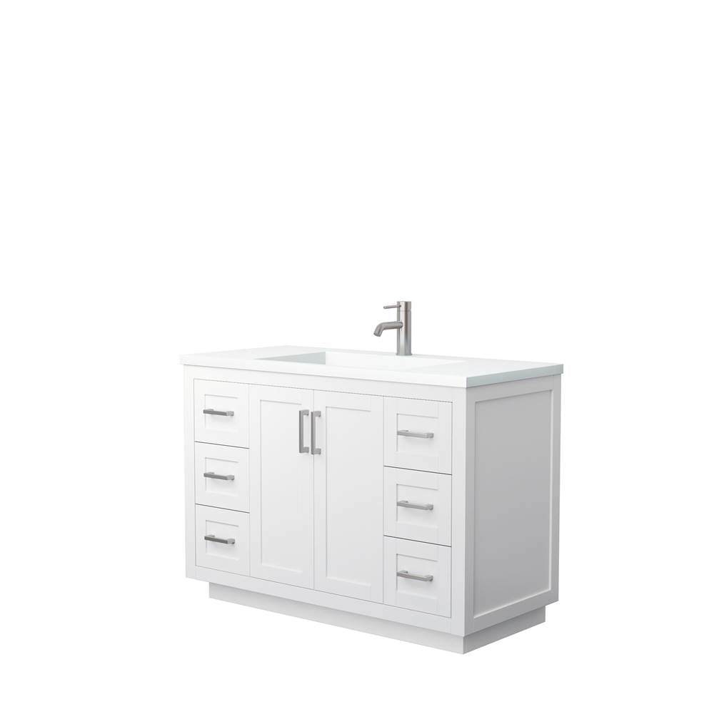 Wyndham Collection - Miranda 48 Inch Single Bathroom Vanity in White, 1.25 Inch Thick Matte White Solid Surface Countertop, Integrated Sink, Brushed Nickel Trim