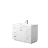 Wyndham Collection - Miranda 48 Inch Single Bathroom Vanity in White, 1.25 Inch Thick Matte White Solid Surface Countertop, Integrated Sink, Brushed Nickel Trim