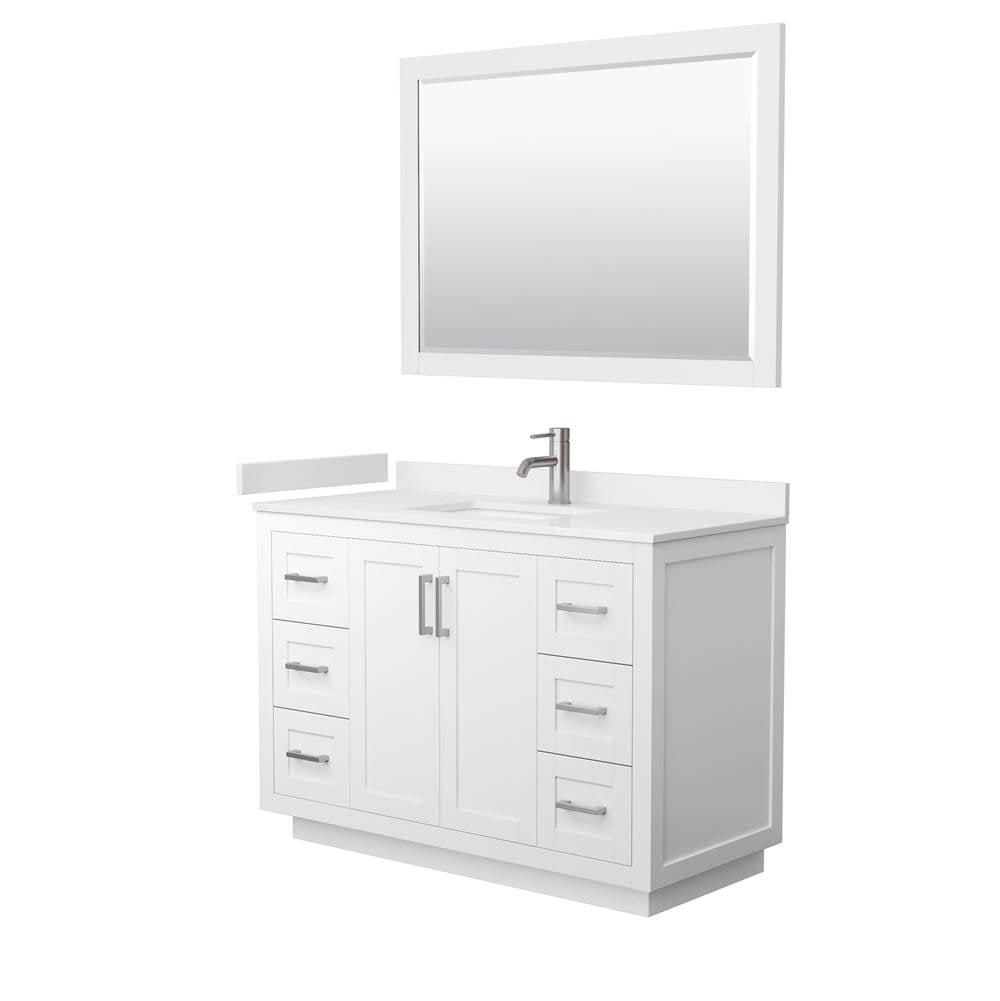 Wyndham Collection - Miranda 48 Inch Single Bathroom Vanity in White, White Cultured Marble Countertop, Undermount Square Sink, Brushed Nickel Trim, 46 Inch Mirror