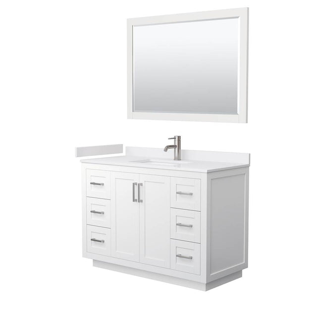 Wyndham Collection - Miranda 48 Inch Single Bathroom Vanity in White, White Cultured Marble Countertop, Undermount Square Sink, Brushed Nickel Trim, 46 Inch Mirror