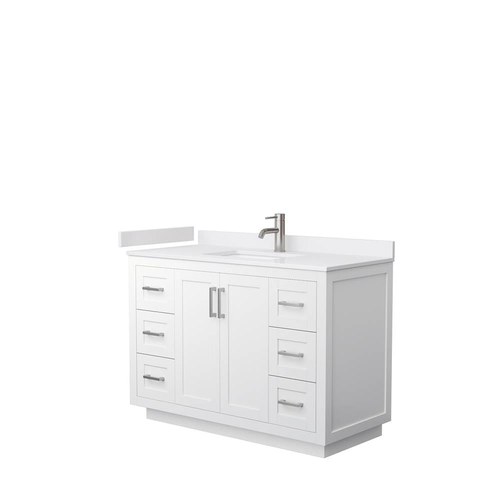Wyndham Collection - Miranda 48 Inch Single Bathroom Vanity in White, White Cultured Marble Countertop, Undermount Square Sink, Brushed Nickel Trim
