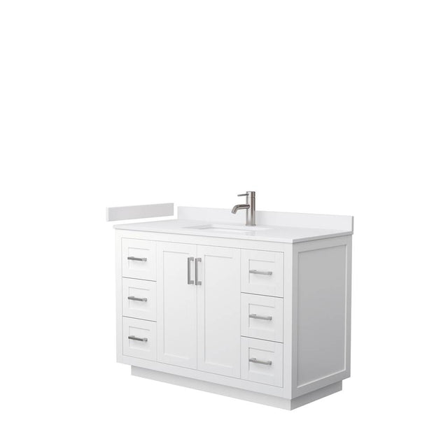 Wyndham Collection - Miranda 48 Inch Single Bathroom Vanity in White, White Cultured Marble Countertop, Undermount Square Sink, Brushed Nickel Trim
