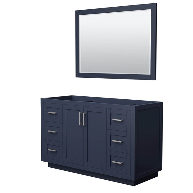 Wyndham Collection - Miranda 54 Inch Single Bathroom Vanity in Dark Blue, No Countertop, No Sink, Brushed Nickel Trim, 46 Inch Mirror