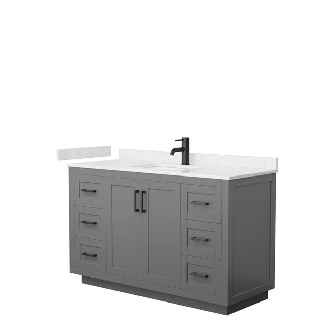 Wyndham Collection - Miranda 54 Inch Single Bathroom Vanity in Dark Gray, Carrara Cultured Marble Countertop, Undermount Square Sink, Matte Black Trim