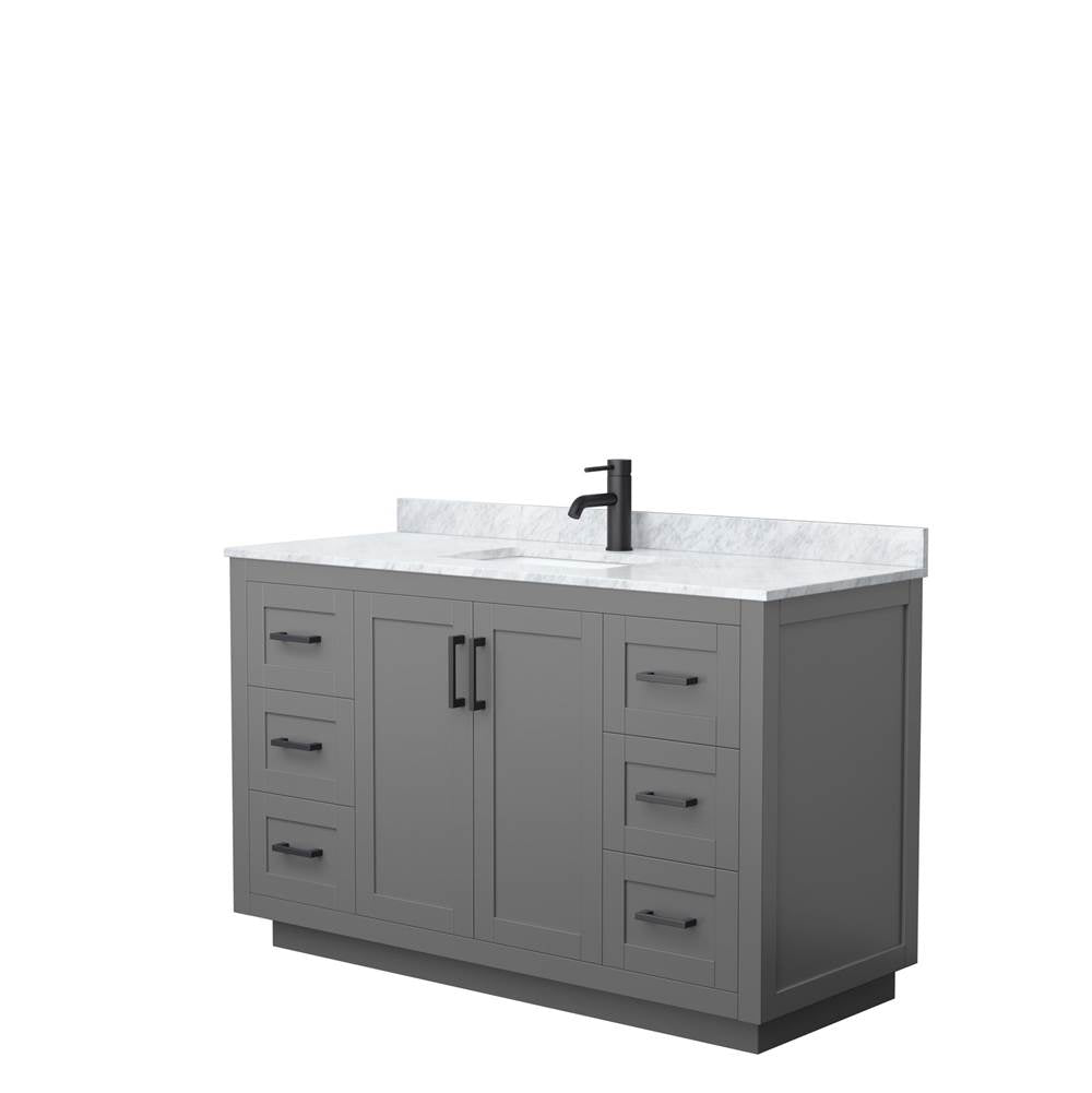 Wyndham Collection - Miranda 54 Inch Single Bathroom Vanity in Dark Gray, White Carrara Marble Countertop, Undermount Square Sink, Matte Black Trim
