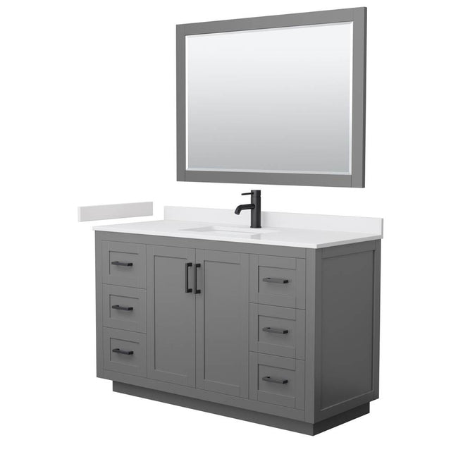 Wyndham Collection - Miranda 54 Inch Single Bathroom Vanity in Dark Gray, White Cultured Marble Countertop, Undermount Square Sink, Matte Black Trim, 46 Inch Mirror