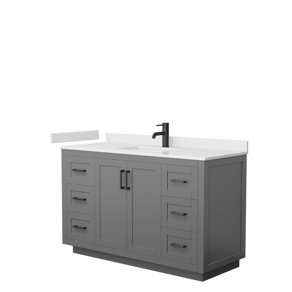 Wyndham Collection - Miranda 54 Inch Single Bathroom Vanity in Dark Gray, White Cultured Marble Countertop, Undermount Square Sink, Matte Black Trim