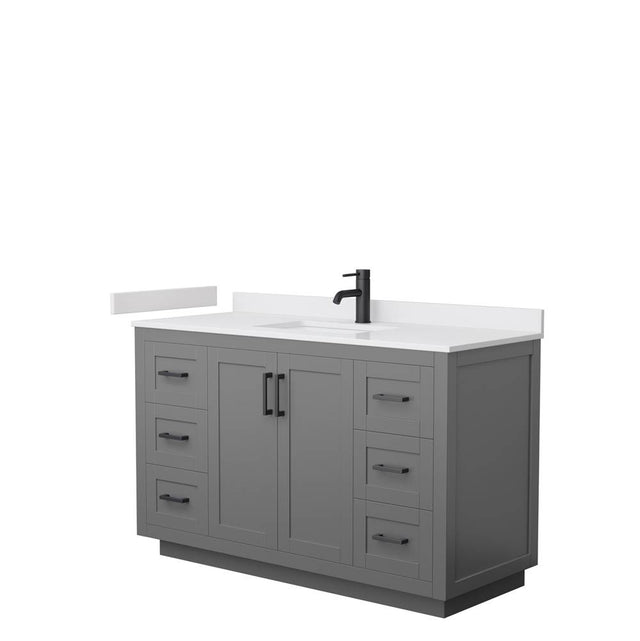 Wyndham Collection - Miranda 54 Inch Single Bathroom Vanity in Dark Gray, White Cultured Marble Countertop, Undermount Square Sink, Matte Black Trim