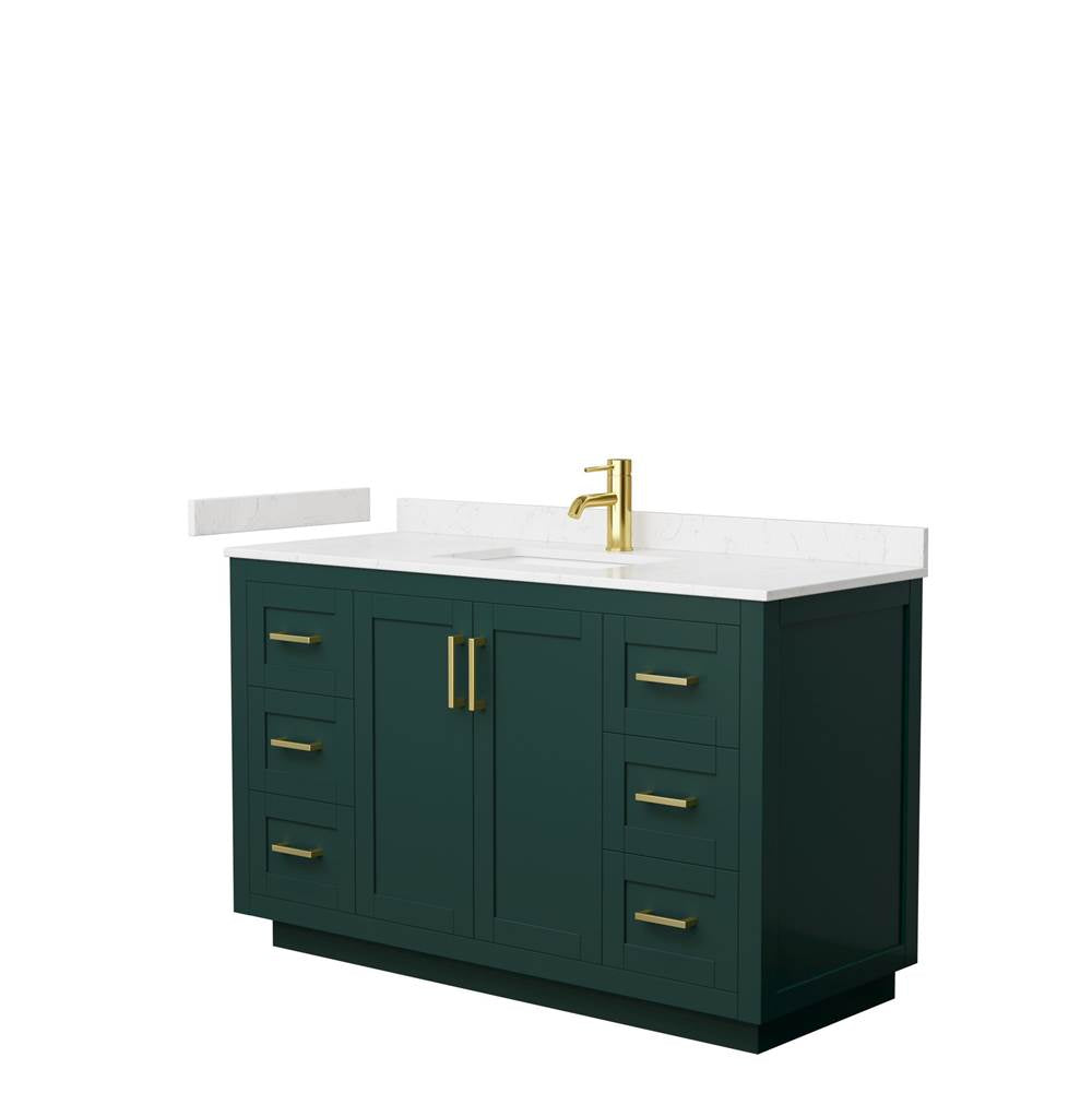 Wyndham Collection - Miranda 54 Inch Single Bathroom Vanity in Green, Carrara Cultured Marble Countertop, Undermount Square Sink, Brushed Gold Trim