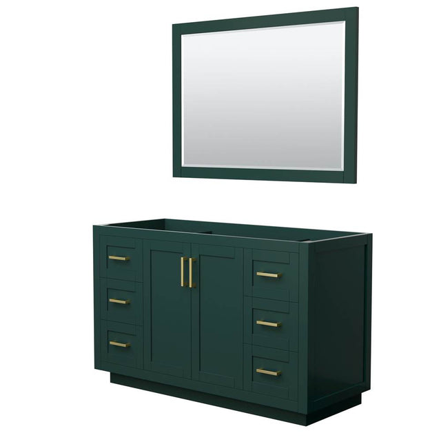 Wyndham Collection - Miranda 54 Inch Single Bathroom Vanity in Green, No Countertop, No Sink, Brushed Gold Trim, 46 Inch Mirror