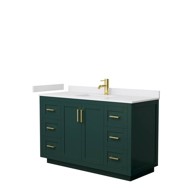Wyndham Collection - Miranda 54 Inch Single Bathroom Vanity in Green, White Cultured Marble Countertop, Undermount Square Sink, Brushed Gold Trim