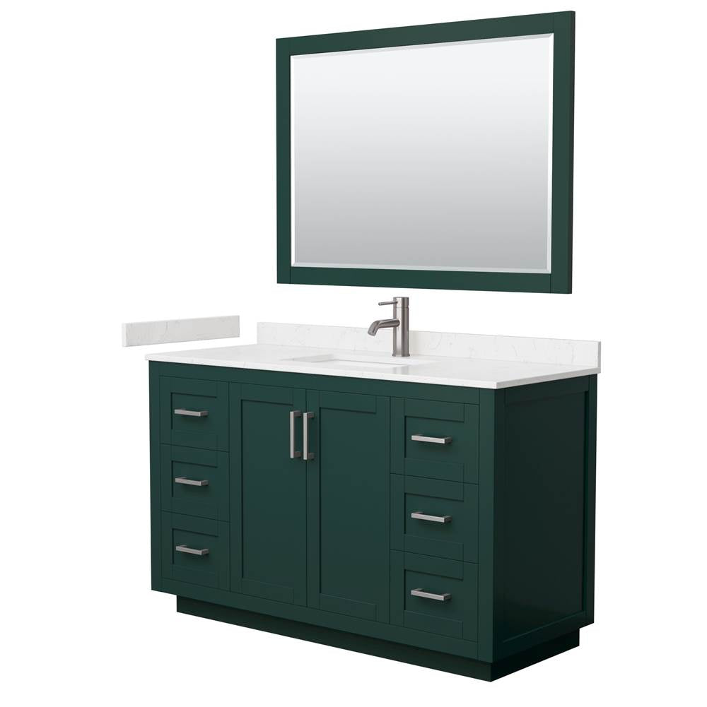 Wyndham Collection - Miranda 54 Inch Single Bathroom Vanity in Green, Carrara Cultured Marble Countertop, Undermount Square Sink, Brushed Nickel Trim, 46 Inch Mirror