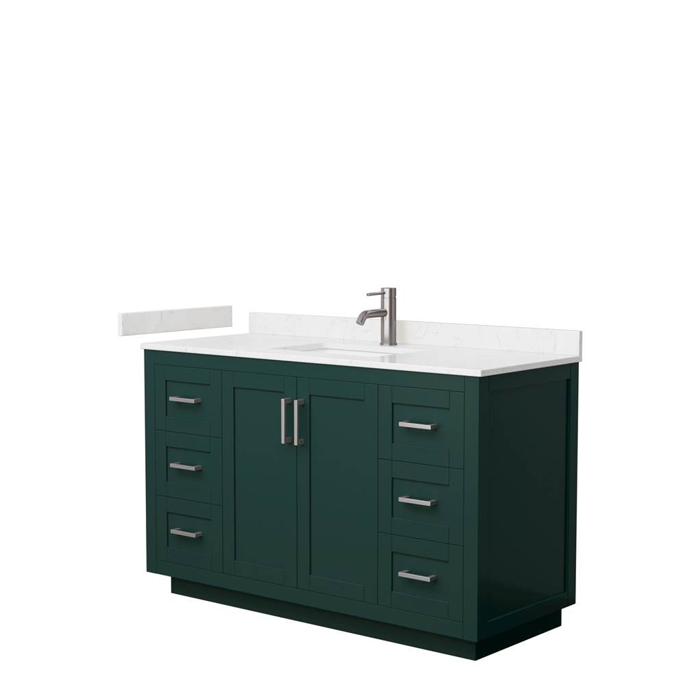 Wyndham Collection - Miranda 54 Inch Single Bathroom Vanity in Green, Carrara Cultured Marble Countertop, Undermount Square Sink, Brushed Nickel Trim