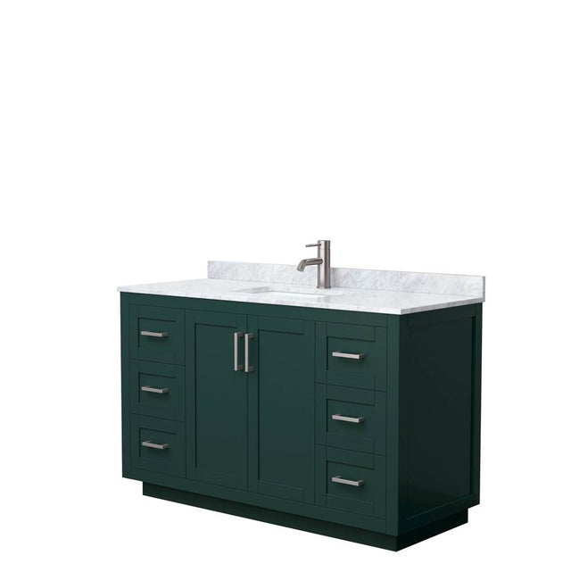 Wyndham Collection - Miranda 54 Inch Single Bathroom Vanity in Green, White Carrara Marble Countertop, Undermount Square Sink, Brushed Nickel Trim