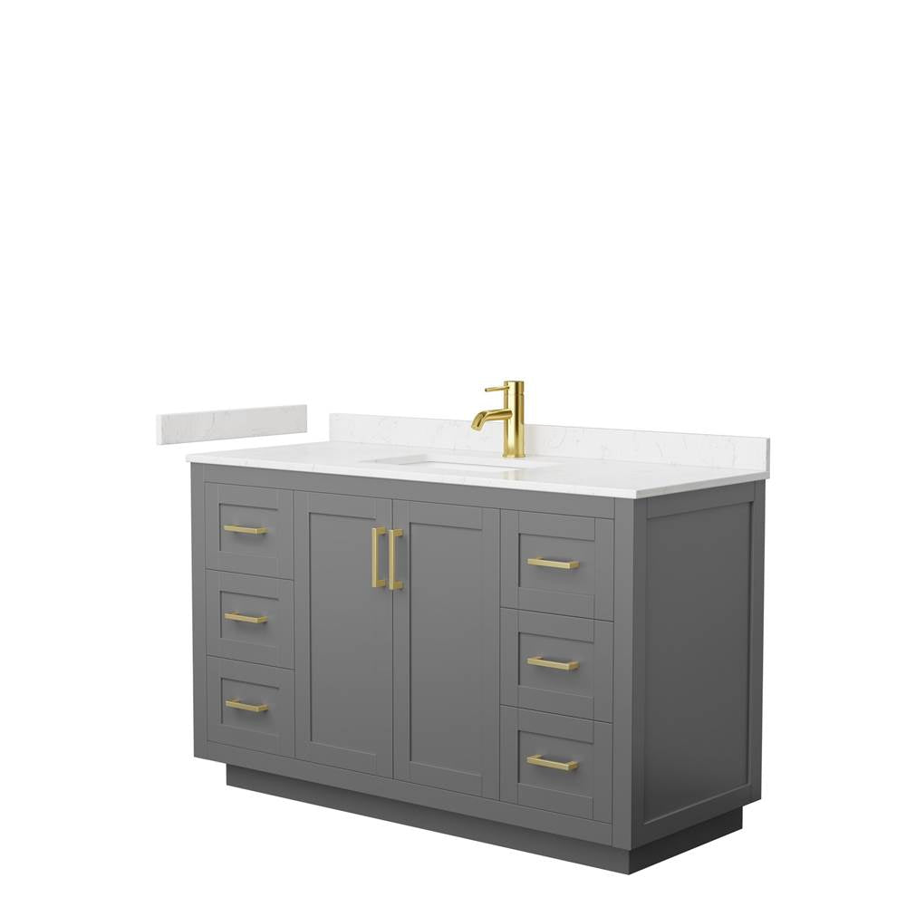 Wyndham Collection - Miranda 54 Inch Single Bathroom Vanity in Dark Gray, Carrara Cultured Marble Countertop, Undermount Square Sink, Brushed Gold Trim