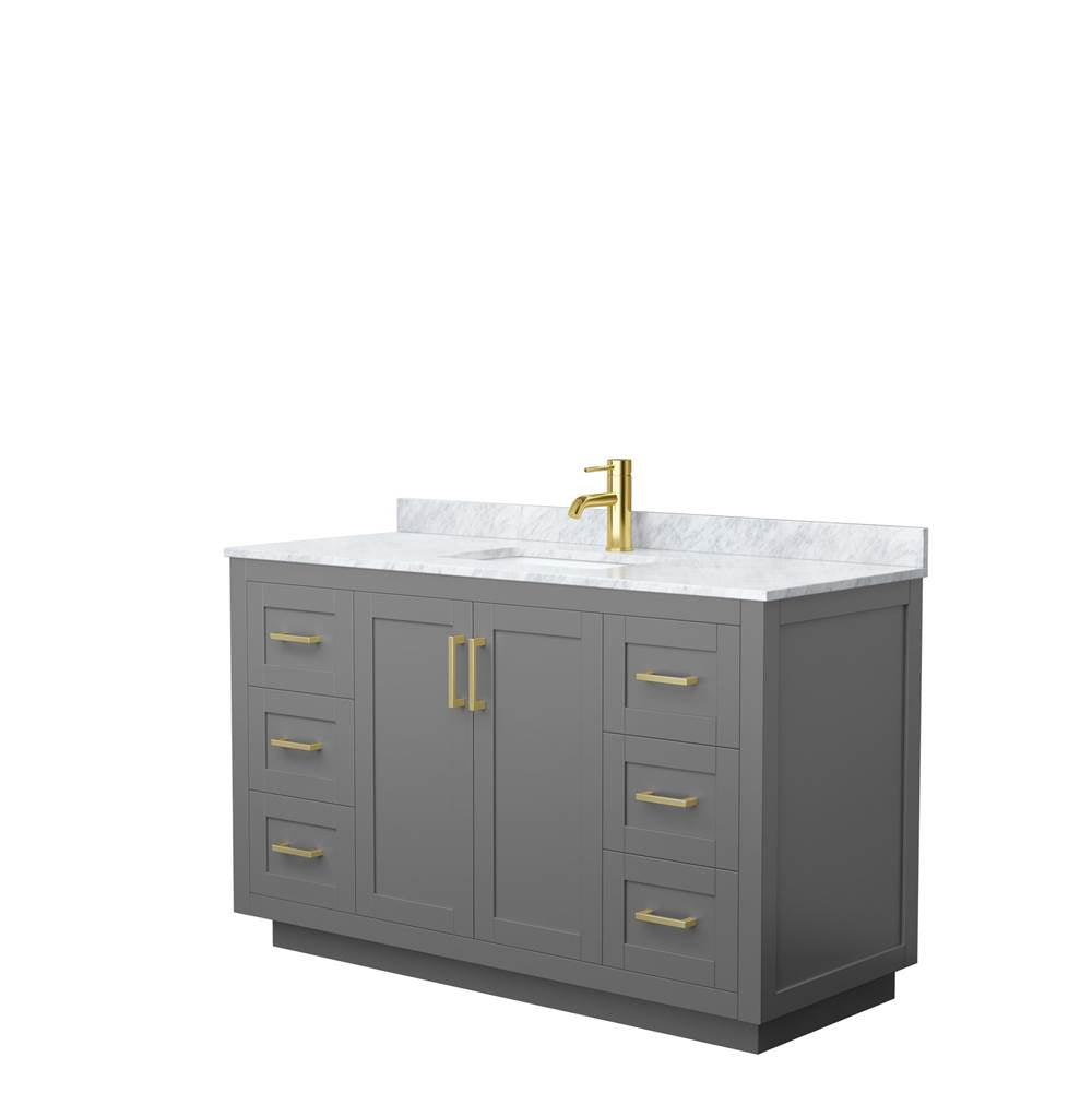 Wyndham Collection - Miranda 54 Inch Single Bathroom Vanity in Dark Gray, White Carrara Marble Countertop, Undermount Square Sink, Brushed Gold Trim