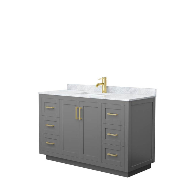 Wyndham Collection - Miranda 54 Inch Single Bathroom Vanity in Dark Gray, White Carrara Marble Countertop, Undermount Square Sink, Brushed Gold Trim