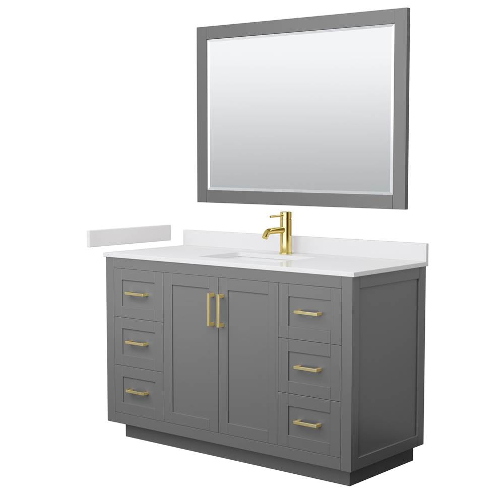 Wyndham Collection - Miranda 54 Inch Single Bathroom Vanity in Dark Gray, White Cultured Marble Countertop, Undermount Square Sink, Brushed Gold Trim, 46 Inch Mirror