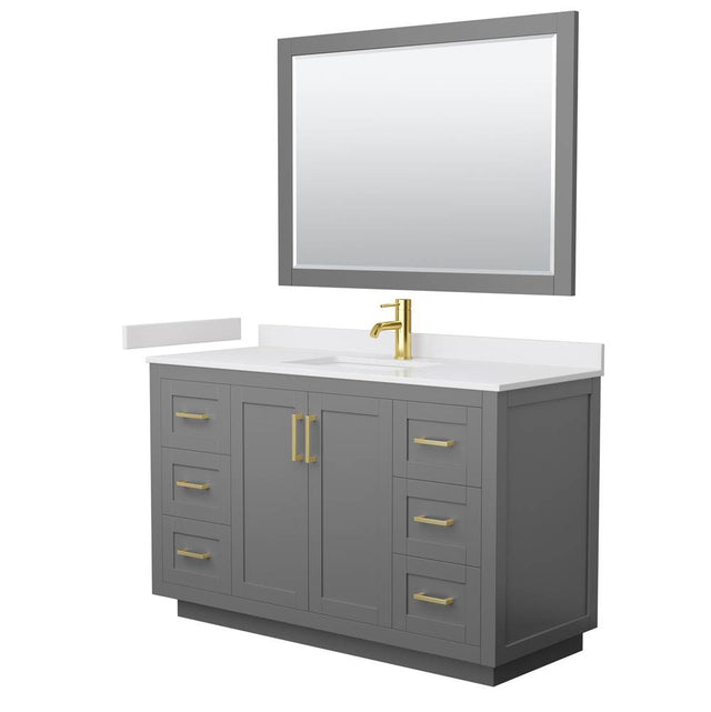 Wyndham Collection - Miranda 54 Inch Single Bathroom Vanity in Dark Gray, White Cultured Marble Countertop, Undermount Square Sink, Brushed Gold Trim, 46 Inch Mirror