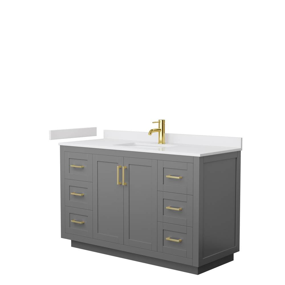 Wyndham Collection - Miranda 54 Inch Single Bathroom Vanity in Dark Gray, White Cultured Marble Countertop, Undermount Square Sink, Brushed Gold Trim