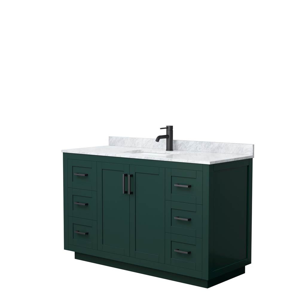 Wyndham Collection - Miranda 54 Inch Single Bathroom Vanity in Green, White Carrara Marble Countertop, Undermount Square Sink, Matte Black Trim
