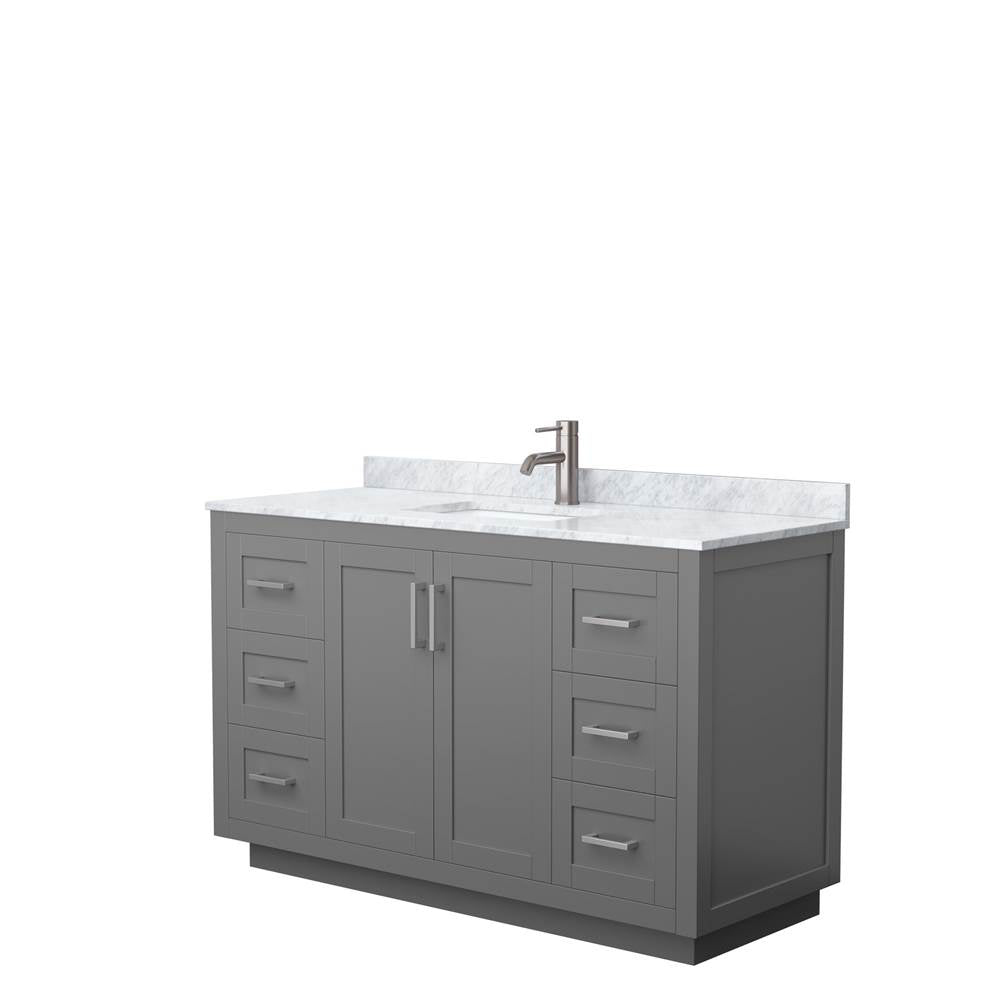 Wyndham Collection - Miranda 54 Inch Single Bathroom Vanity in Dark Gray, White Carrara Marble Countertop, Undermount Square Sink, Brushed Nickel Trim