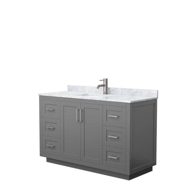 Wyndham Collection - Miranda 54 Inch Single Bathroom Vanity in Dark Gray, White Carrara Marble Countertop, Undermount Square Sink, Brushed Nickel Trim