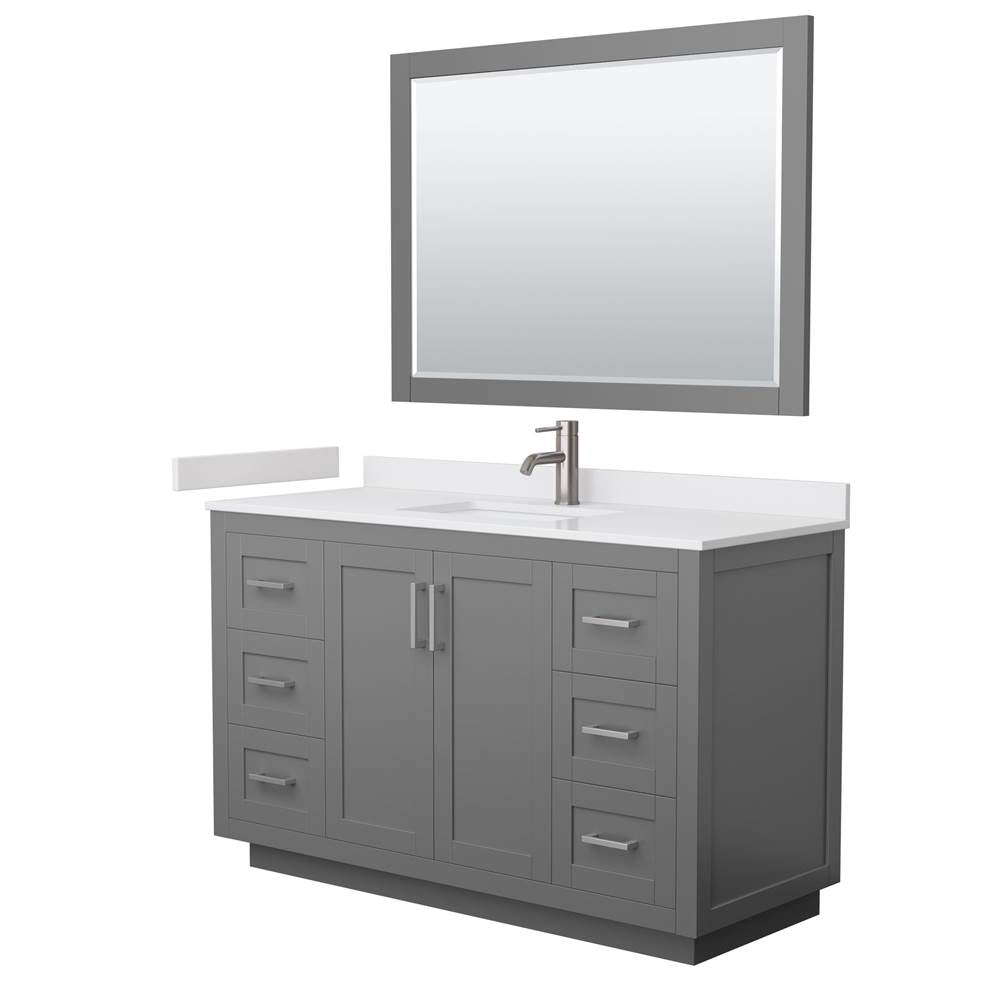 Wyndham Collection - Miranda 54 Inch Single Bathroom Vanity in Dark Gray, White Cultured Marble Countertop, Undermount Square Sink, Brushed Nickel Trim, 46 Inch Mirror