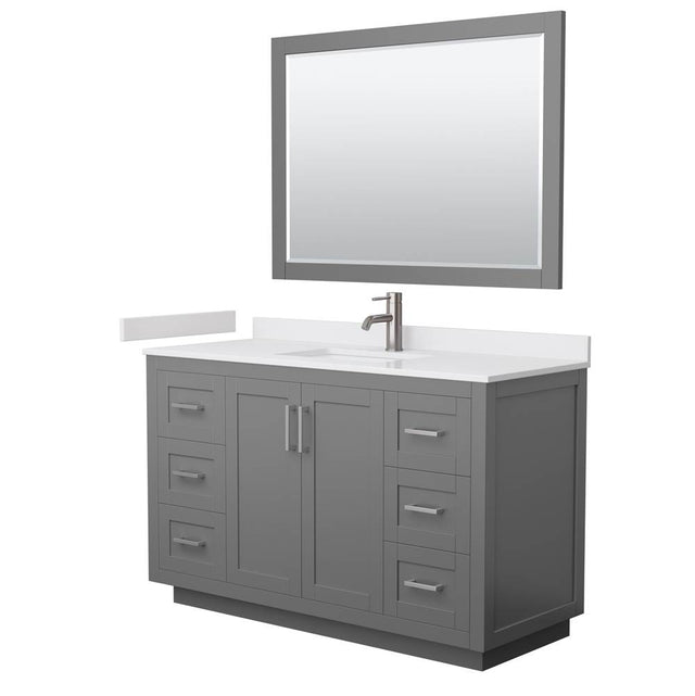 Wyndham Collection - Miranda 54 Inch Single Bathroom Vanity in Dark Gray, White Cultured Marble Countertop, Undermount Square Sink, Brushed Nickel Trim, 46 Inch Mirror