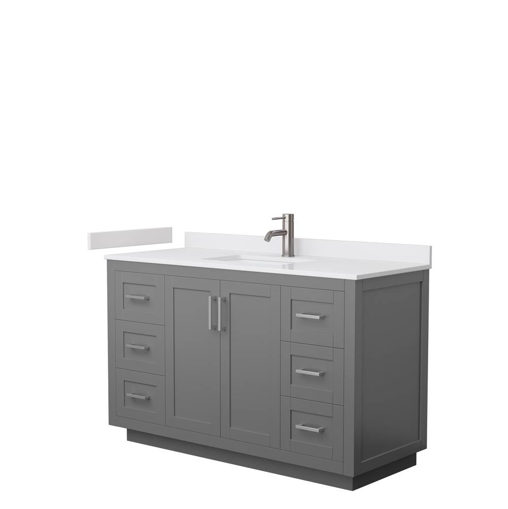 Wyndham Collection - Miranda 54 Inch Single Bathroom Vanity in Dark Gray, White Cultured Marble Countertop, Undermount Square Sink, Brushed Nickel Trim