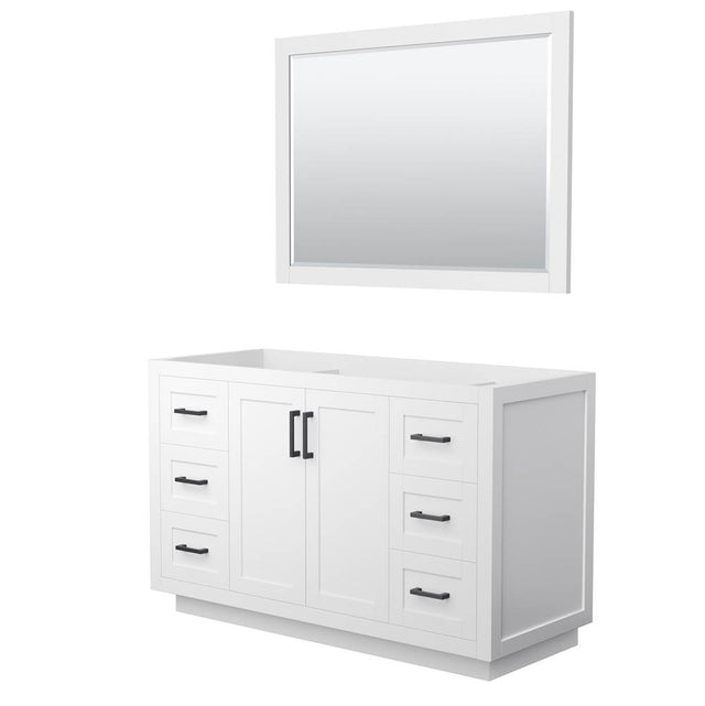 Wyndham Collection - Miranda 54 Inch Single Bathroom Vanity in White, No Countertop, No Sink, Matte Black Trim, 46 Inch Mirror