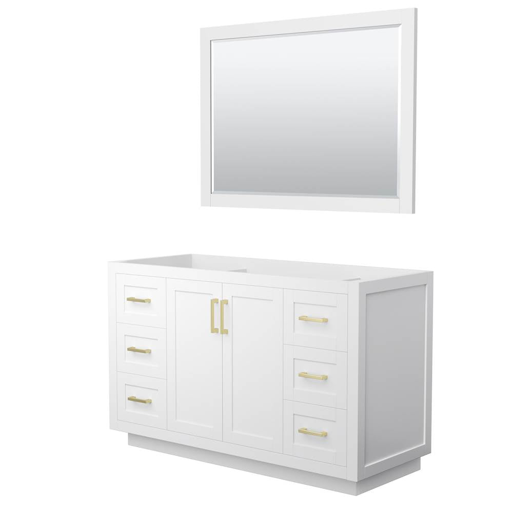 Wyndham Collection - Miranda 54 Inch Single Bathroom Vanity in White, No Countertop, No Sink, Brushed Gold Trim, 46 Inch Mirror