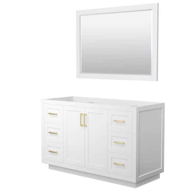 Wyndham Collection - Miranda 54 Inch Single Bathroom Vanity in White, No Countertop, No Sink, Brushed Gold Trim, 46 Inch Mirror