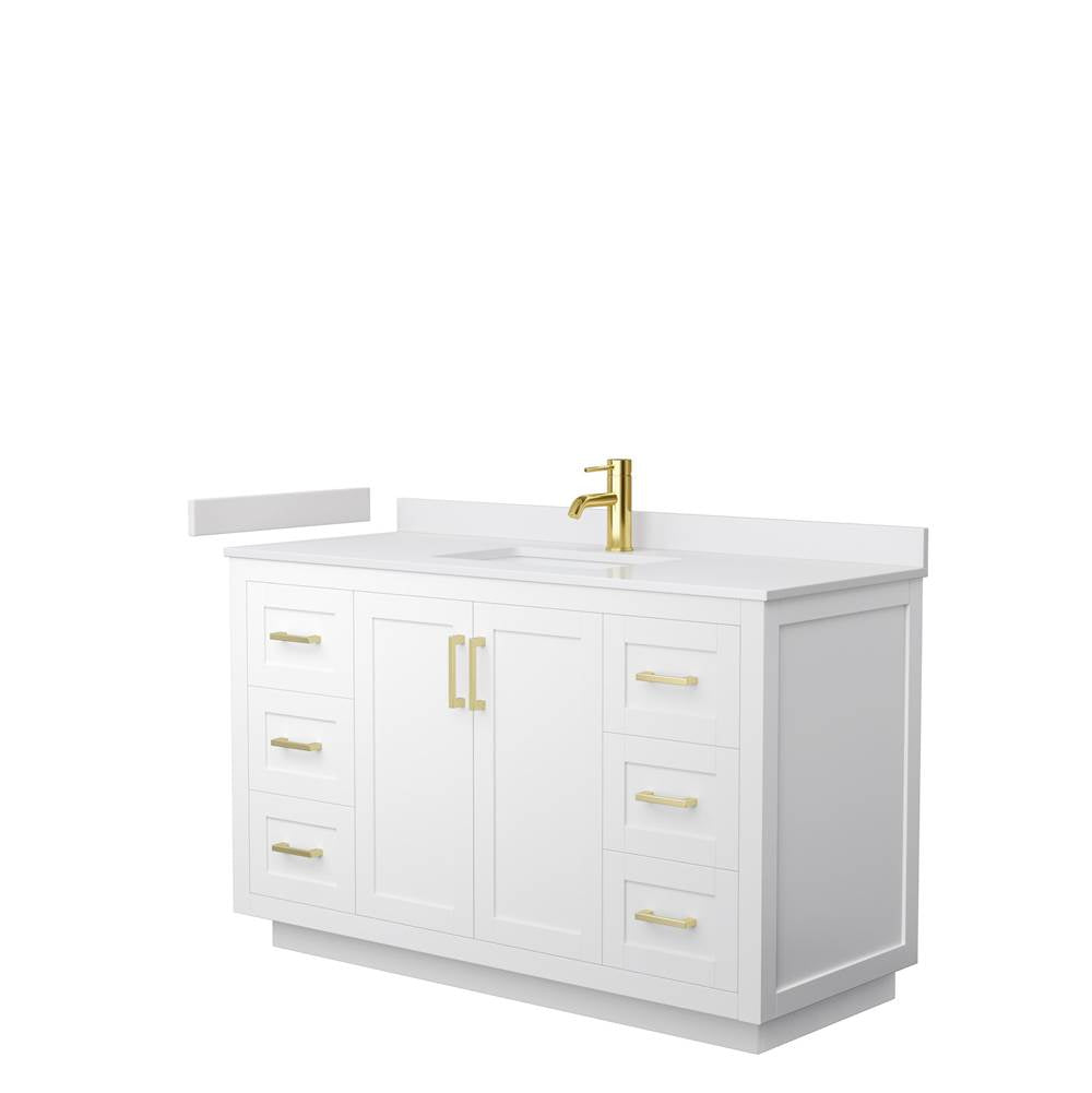 Wyndham Collection - Miranda 54 Inch Single Bathroom Vanity in White, White Cultured Marble Countertop, Undermount Square Sink, Brushed Gold Trim