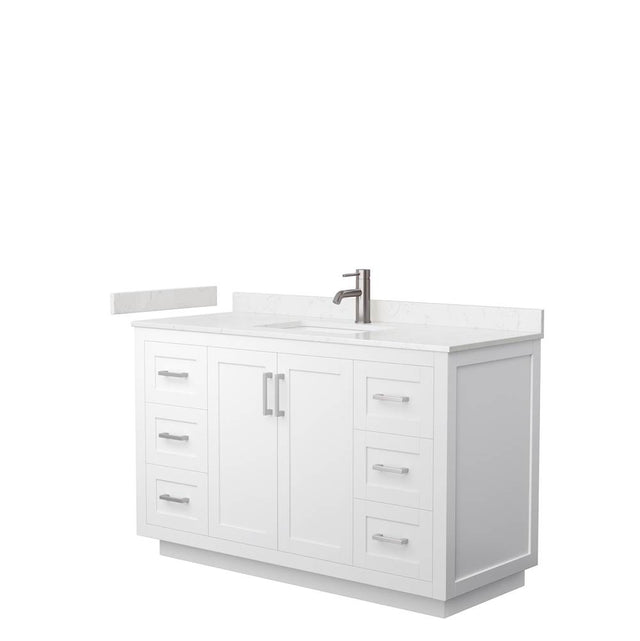 Wyndham Collection - Miranda 54 Inch Single Bathroom Vanity in White, Carrara Cultured Marble Countertop, Undermount Square Sink, Brushed Nickel Trim