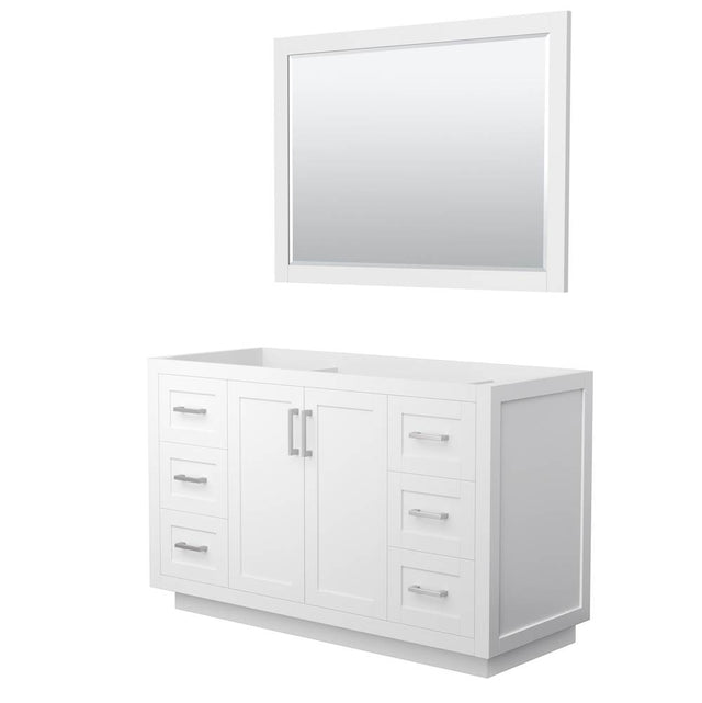 Wyndham Collection - Miranda 54 Inch Single Bathroom Vanity in White, No Countertop, No Sink, Brushed Nickel Trim, 46 Inch Mirror