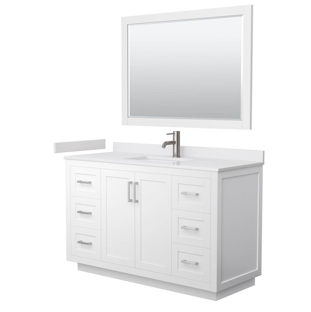 Wyndham Collection - Miranda 54 Inch Single Bathroom Vanity in White, White Cultured Marble Countertop, Undermount Square Sink, Brushed Nickel Trim, 46 Inch Mirror