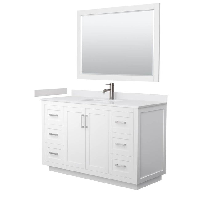 Wyndham Collection - Miranda 54 Inch Single Bathroom Vanity in White, White Cultured Marble Countertop, Undermount Square Sink, Brushed Nickel Trim, 46 Inch Mirror