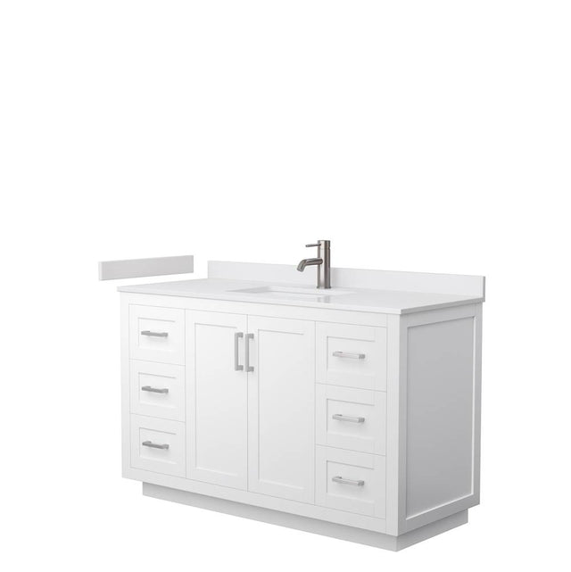 Wyndham Collection - Miranda 54 Inch Single Bathroom Vanity in White, White Cultured Marble Countertop, Undermount Square Sink, Brushed Nickel Trim