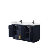 Miranda 60 Inch Double Bathroom Vanity in Dark Blue, Carrara Cultured Marble Countertop, Undermount Square Sinks, Matte Black Trim