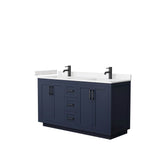 Wyndham Collection - Miranda 60 Inch Double Bathroom Vanity in Dark Blue, Carrara Cultured Marble Countertop, Undermount Square Sinks, Matte Black Trim
