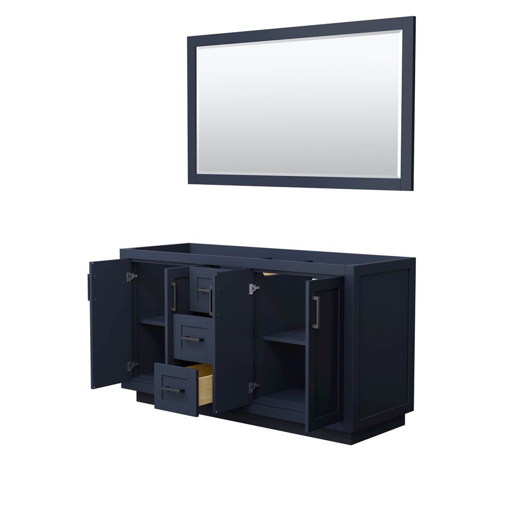 Miranda 60 Inch Double Bathroom Vanity in Dark Blue, No Countertop, No Sink, Matte Black Trim, 58 Inch Mirror