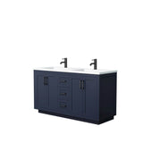 Wyndham Collection - Miranda 60 Inch Double Bathroom Vanity in Dark Blue, 1.25 Inch Thick Matte White Solid Surface Countertop, Integrated Sinks, Matte Black Trim