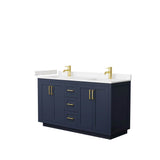 Wyndham Collection - Miranda 60 Inch Double Bathroom Vanity in Dark Blue, Carrara Cultured Marble Countertop, Undermount Square Sinks, Brushed Gold Trim
