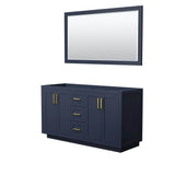 Wyndham Collection - Miranda 60 Inch Double Bathroom Vanity in Dark Blue, No Countertop, No Sink, Brushed Gold Trim, 58 Inch Mirror