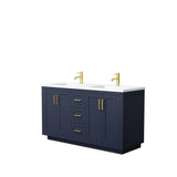 Wyndham Collection - Miranda 60 Inch Double Bathroom Vanity in Dark Blue, 1.25 Inch Thick Matte White Solid Surface Countertop, Integrated Sinks, Brushed Gold Trim
