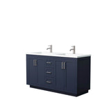 Wyndham Collection - Miranda 60 Inch Double Bathroom Vanity in Dark Blue, 1.25 Inch Thick Matte White Solid Surface Countertop, Integrated Sinks, Brushed Nickel Trim